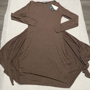 Ralph Lauren Jersey Dress 0 Brown Viscose Stretch Flow Long Sleeve‎ Pullover NEW